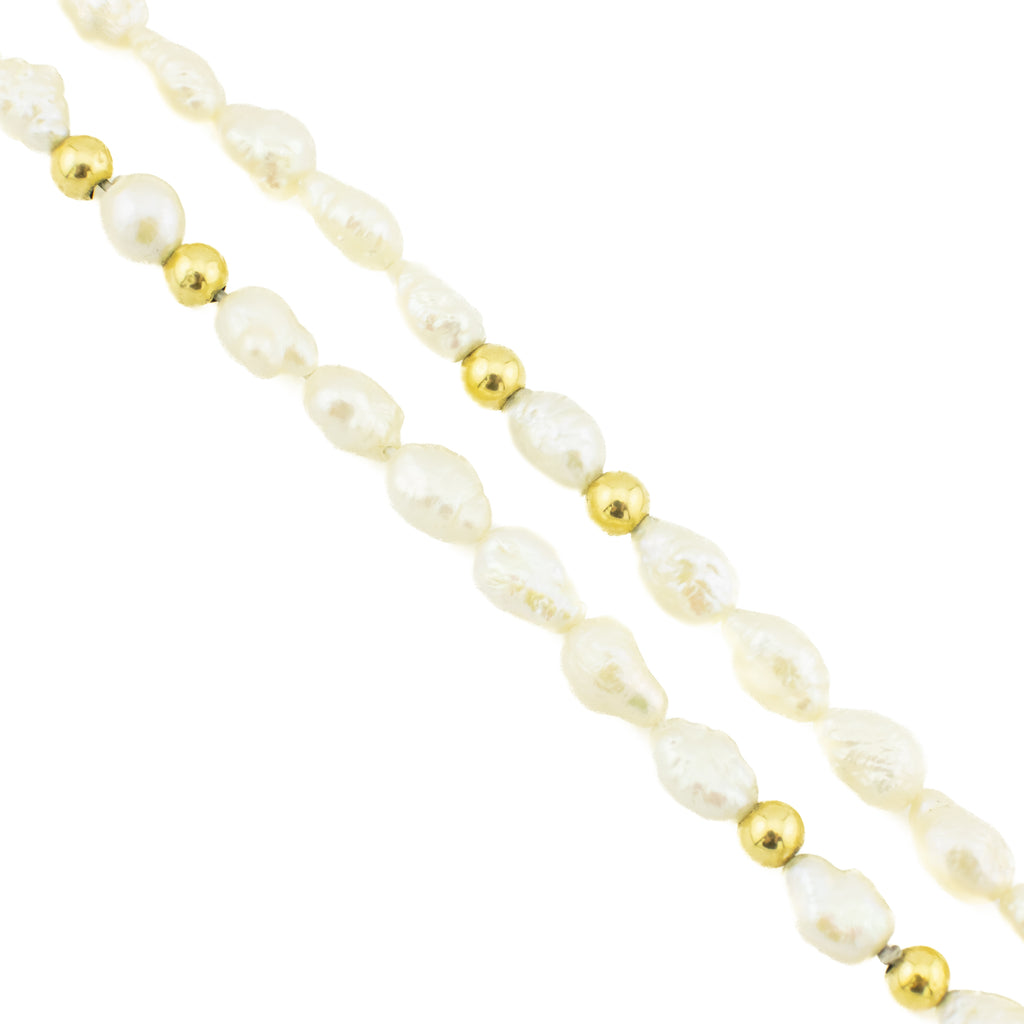 4.6mm-5.2mm Freshwater Pearl and Gold Beads 24" Necklace in 14K Yellow Gold