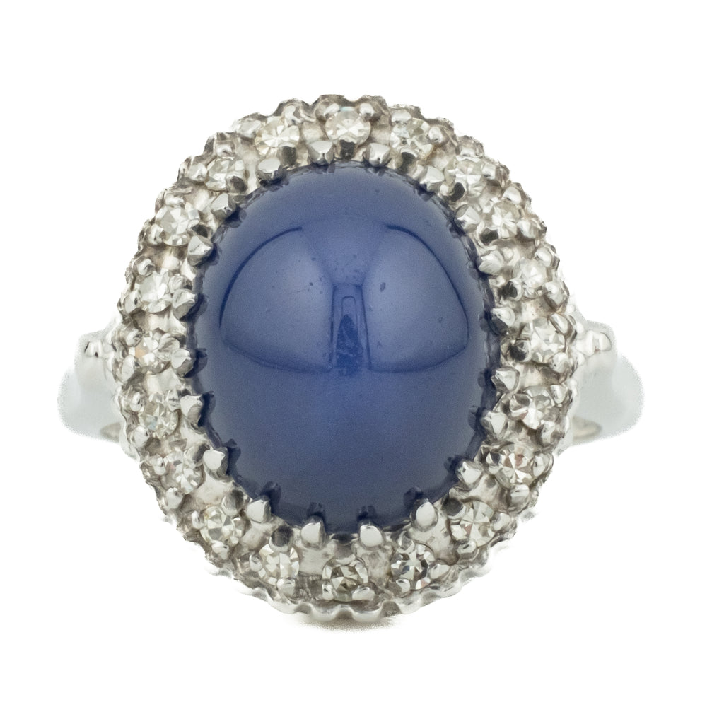 7.96ct Oval Star Sapphire w/ Diamond Halo Gemstone Ring in 14K White Gold - Size 6.5