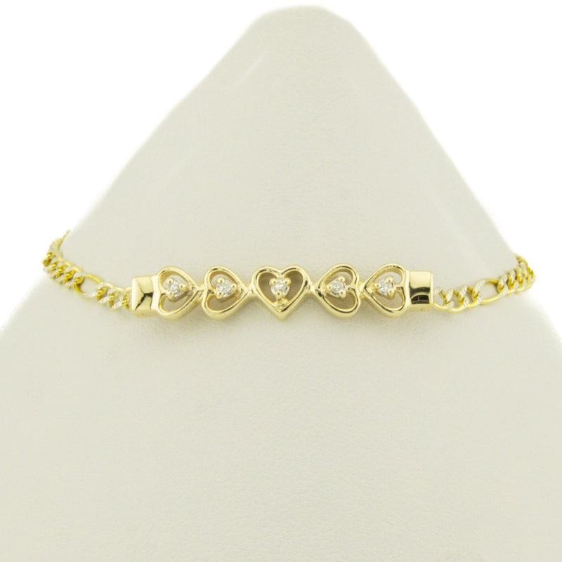 Diamond Accented Hearts 6.5" Bracelet in 14K Yellow Gold