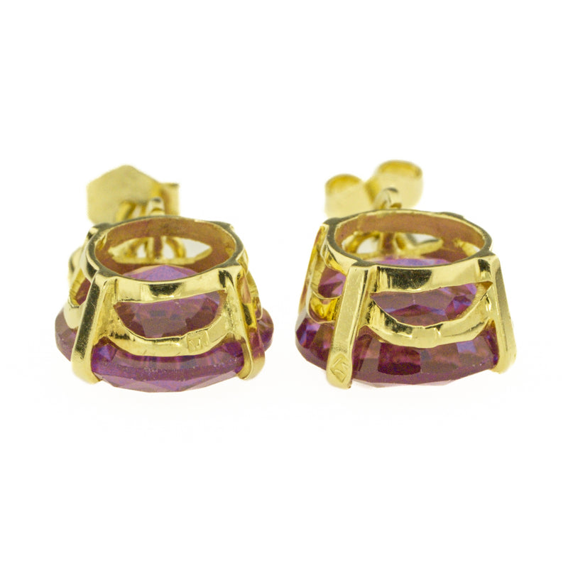 17.07ctw Round Purple Synthetic Sapphire Solitaire Drop Earrings in 18K Yellow Gold