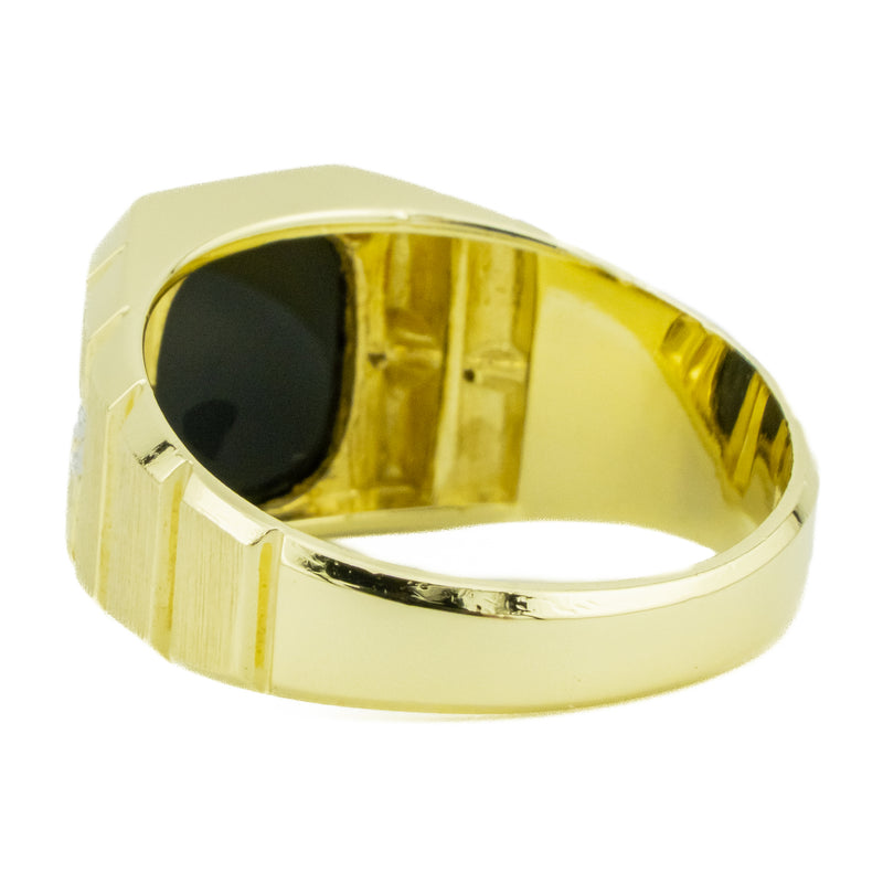 Onyx and Diamond Accented Gemstone Ring in 10K Yellow Gold - Size 10.5