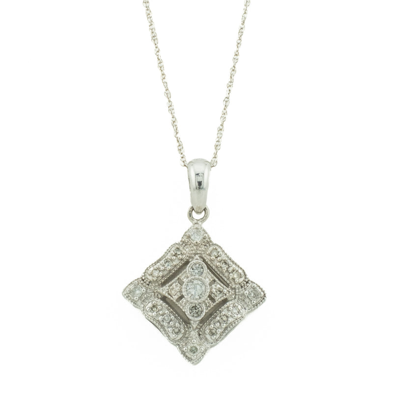 0.25ctw Diamond Accented Pendant with 18" Fine Rope Chain in 14K White Gold