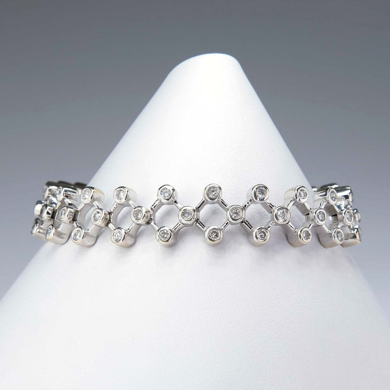 2.38ctw Round Diamond Bezel Lattice 7.25" Bracelet in 14K White Gold