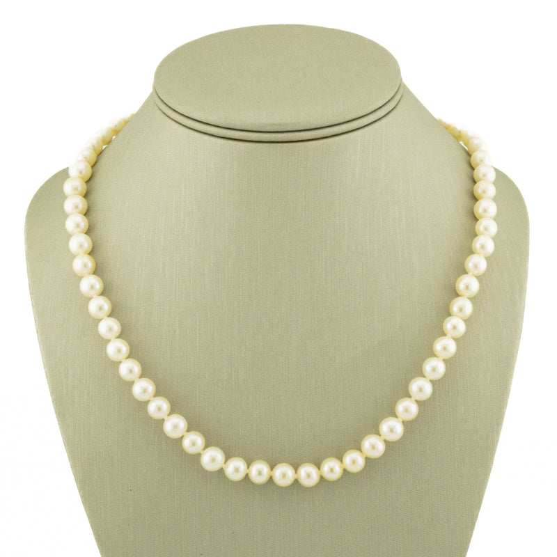 6.5MM-7.20mm Round Pearl Single Strand 18" Necklace in 10K Yellow Gold