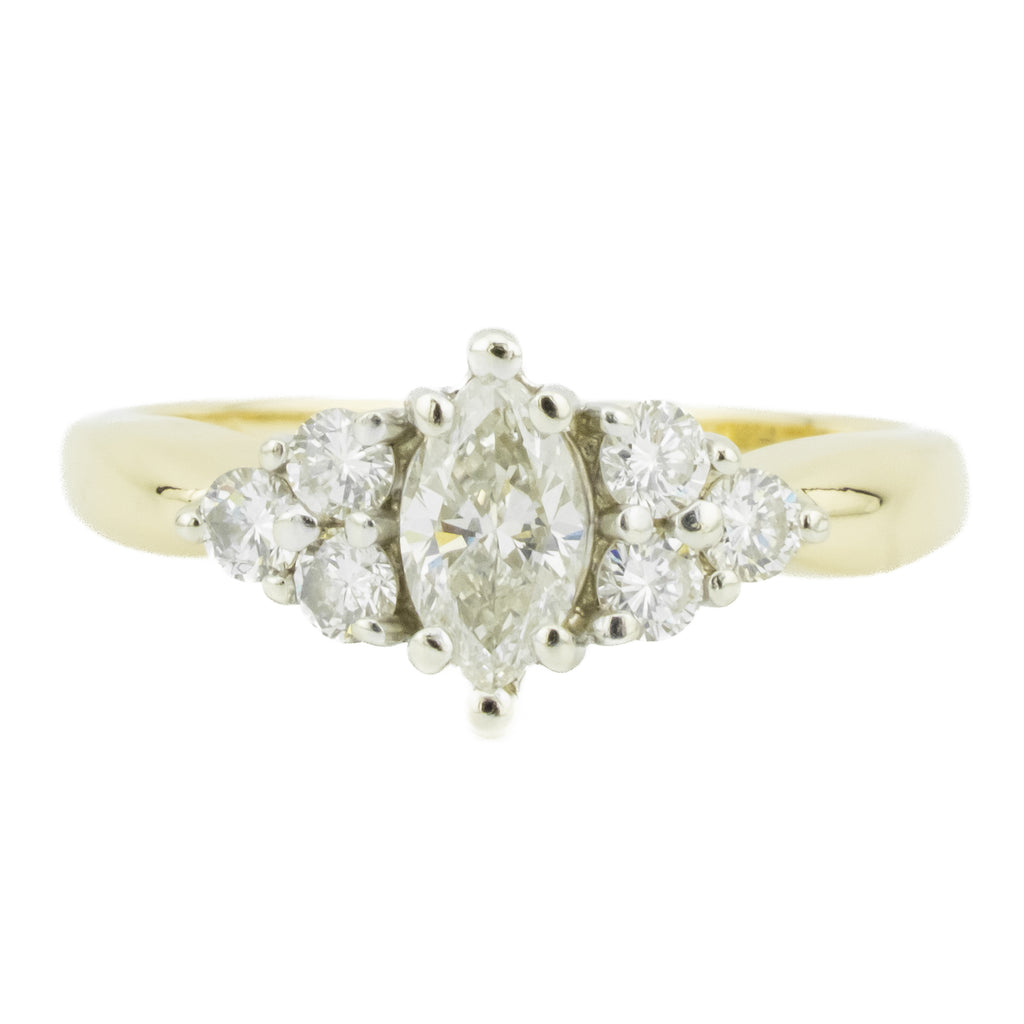 0.60ctw Marquise Diamond & Accented Engagement Ring in 14K Two-Tone Gold - Size 9
