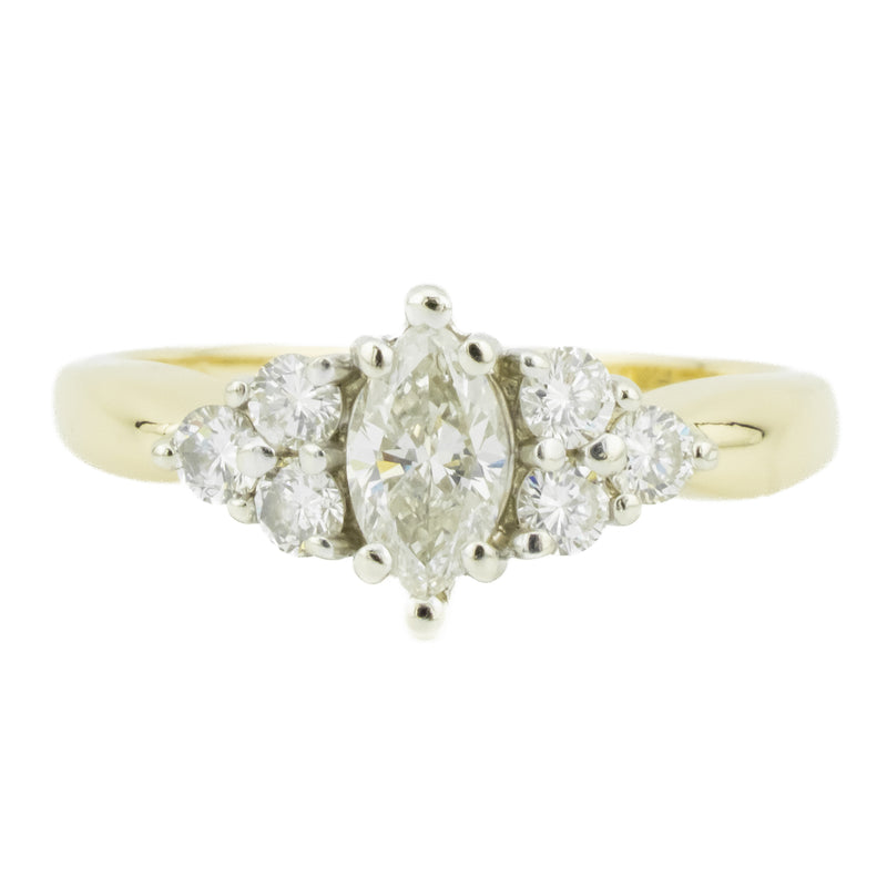 0.60ctw Marquise Diamond & Accented Engagement Ring in 14K Two-Tone Gold - Size 9