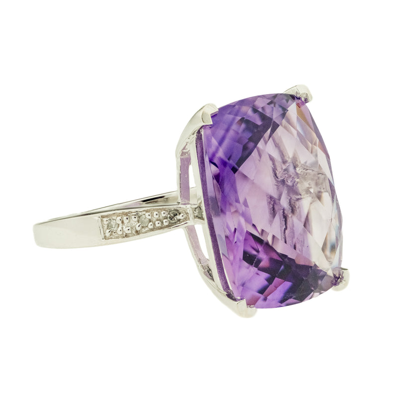 15.36ct Cushion Amethyst w/ 0.03ctwDiamond Accents Gemstone Ring in 14K White Gold