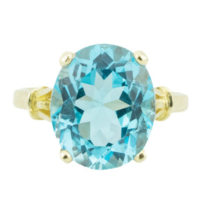 5.00ct Oval Blue Topaz Solitaire Gemstone Ring in 10K Yellow Gold - Size 6