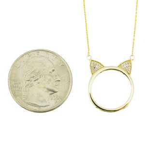 0.10ctw Diamond Accented Cat Necklace 14"-19" in 10K Yellow Gold