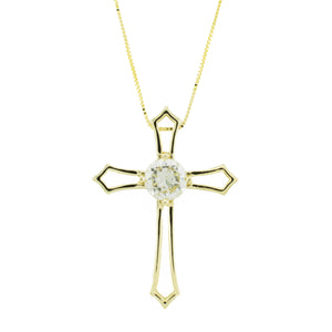 1.07ctw Round Diamond Solitaire Cross Pendant in 14K Yellow Gold - Chain Not Included