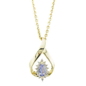 0.29ctw Marquise Tanzanite with Diamond Accents Pendant in 14K Yellow Gold