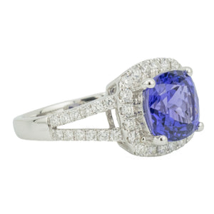 2.40ctw Cushion Tanzanite & Diamond Accented Ring in 14K White Gold - Size 6
