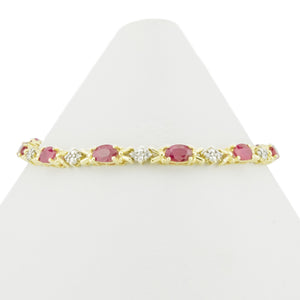 9.5ctw Oval Ruby and Diamond Accented Tennis Bracelet in 14K Yellow Gold - 10.1 Grams