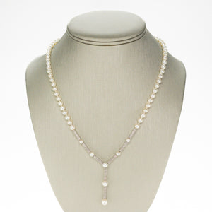 4.50mm Wide Round Pearl and Diamond 18" Necklace in 14K White Gold