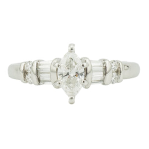 0.85ct Marquise Diamond & Accented Engagement Ring in 950 Platinum - Size 8