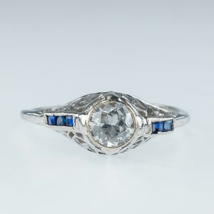 950 Platinum 0.50ct Diamond Solitaire with Blue Sapphire Accents Ring Size 9