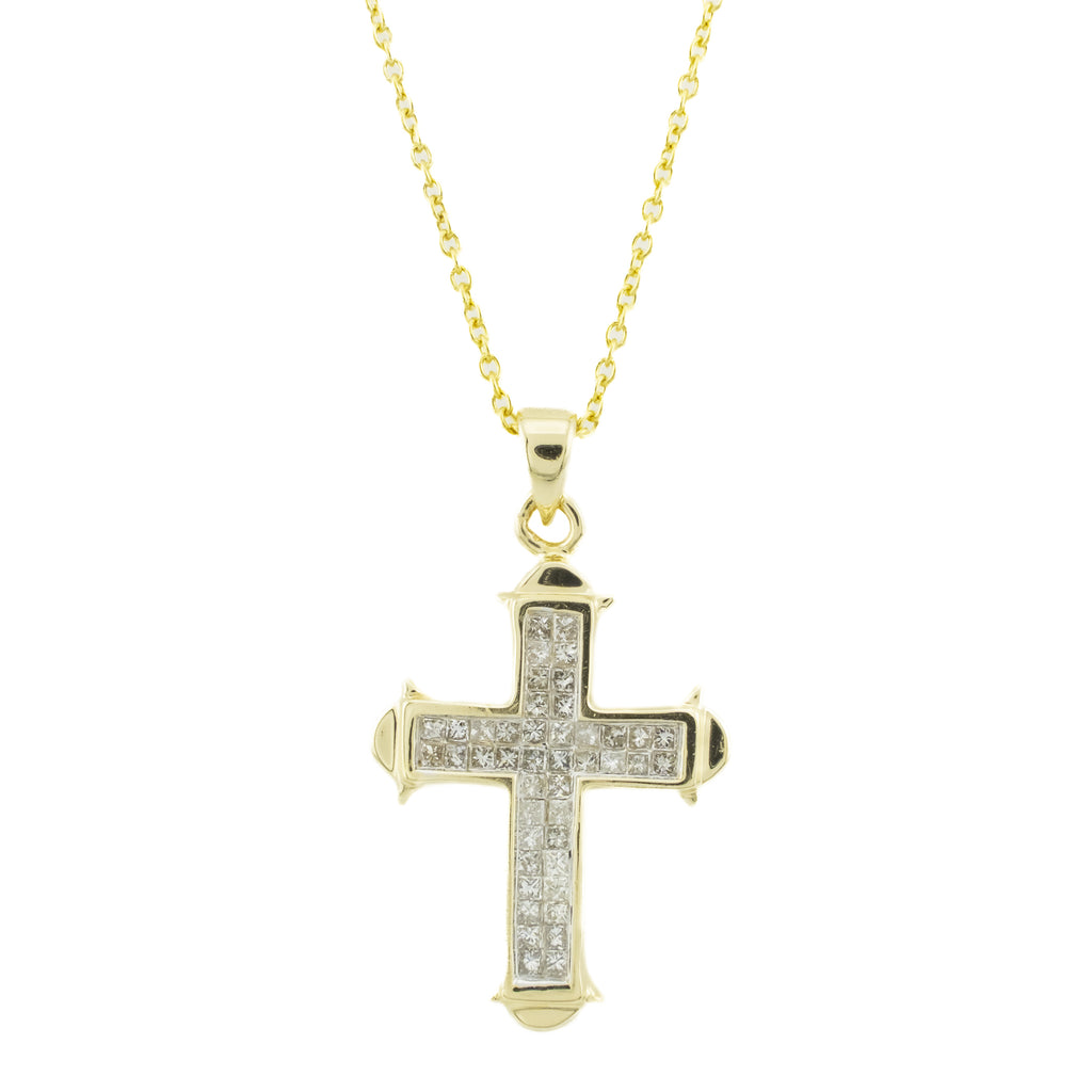 0.50ctw Diamond Accented Cross Pendant in 14K Yellow Gold - Chain Not Included