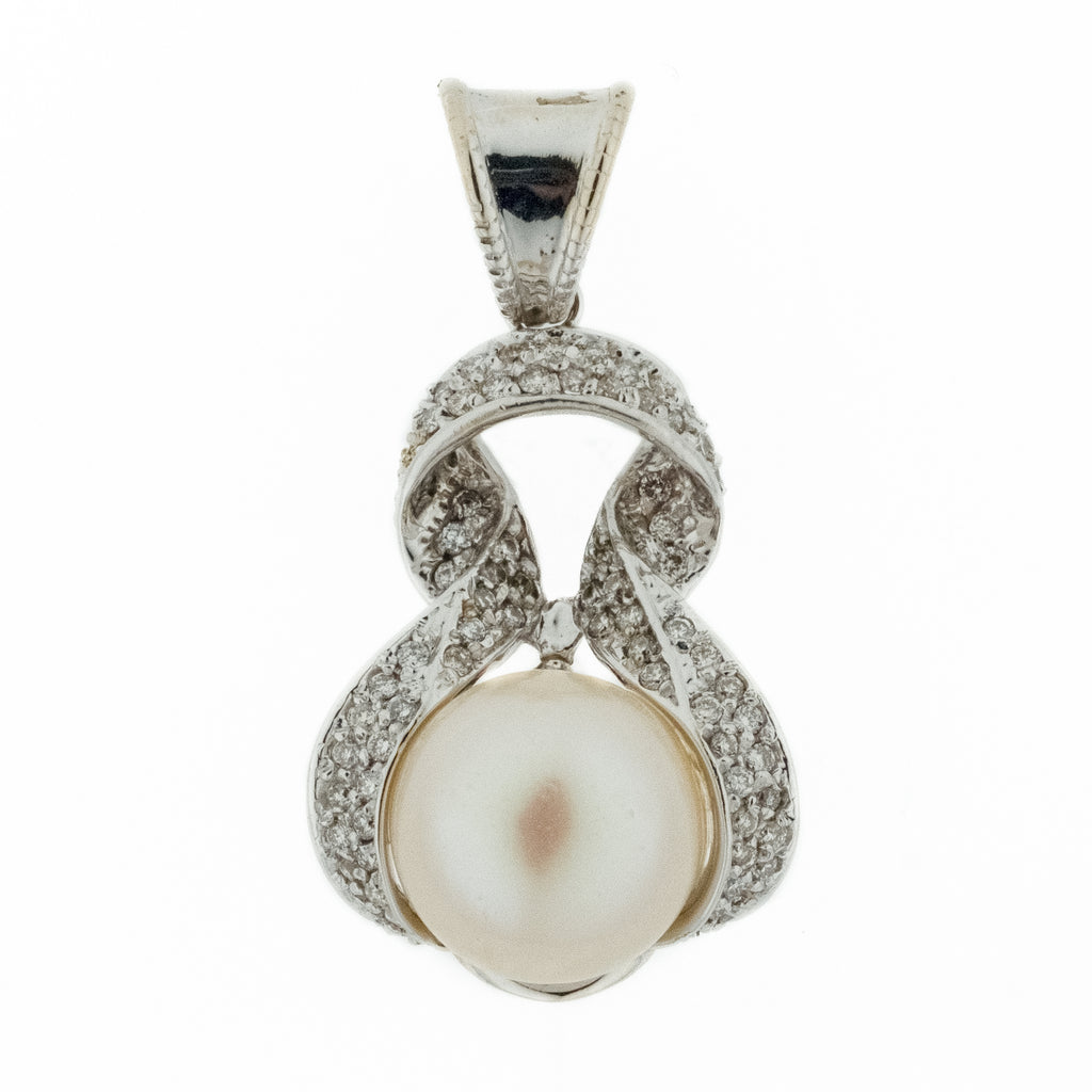 10.5mm Pearl with Diamond Accents Pendant in 18K White Gold