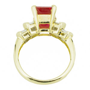 3.75ctw Emerald Cut Lab Ruby & Diamond Accented Gemstone Ring in 14K Yellow Gold - Size 7