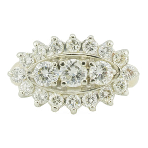 Vintage 1.00ctw Round Brilliant Diamond Accented Navette Ring in 14K Two-Tone Gold - Size 5.5