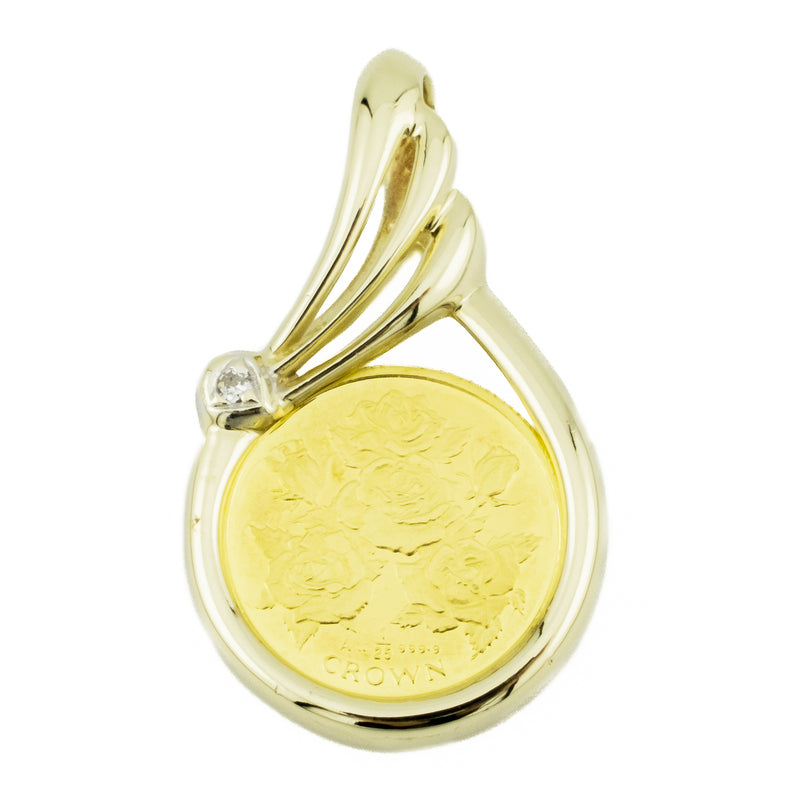 1996 Gibraltar 1/25 oz Crown Rose Coin Pendant Charm in 24K and 14K Yellow Gold