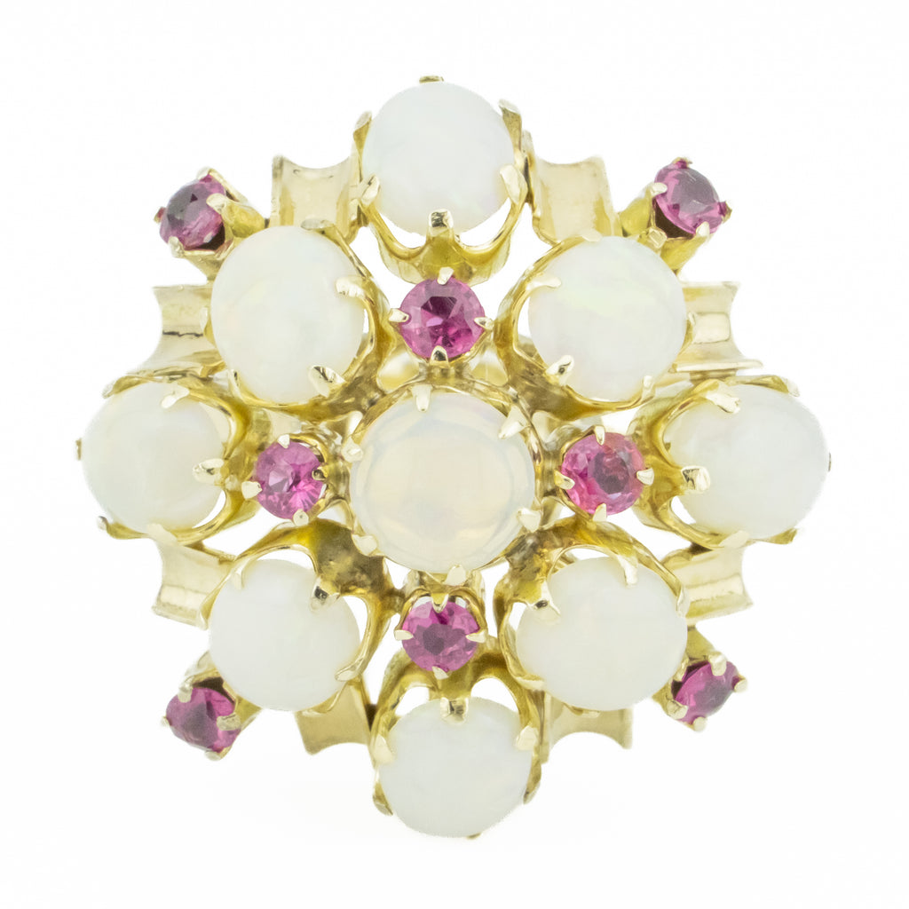 Vintage 6.72ctw Opal with Ruby Accents Gemstone Ring in 12K Yellow Gold - Size 5.75