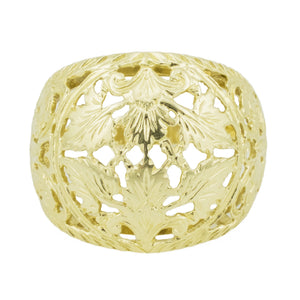 Gold Flower & Ferns Openwork Filigree Dome Statement Ring in 14K Yellow Gold - Size 8