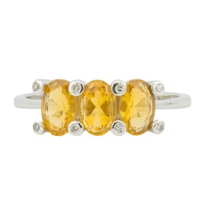 1.20ctw Oval Citrine & Diamond Accented Gemstone Ring in 14K White Gold - Size 7