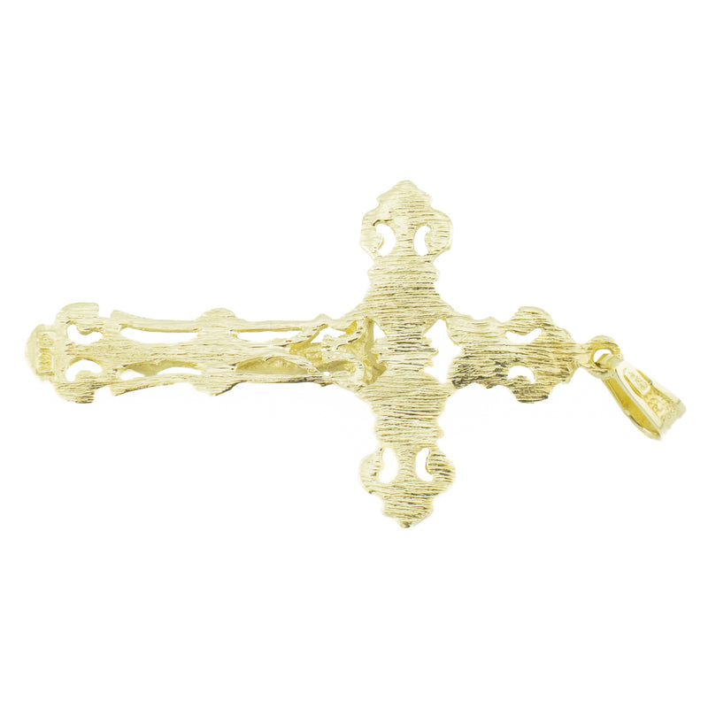 Gold Nugget Cross Crucifix Religious Pendant in 14K Yellow Gold - 8.6 Grams