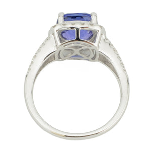 2.40ctw Cushion Tanzanite & Diamond Accented Ring in 14K White Gold - Size 6