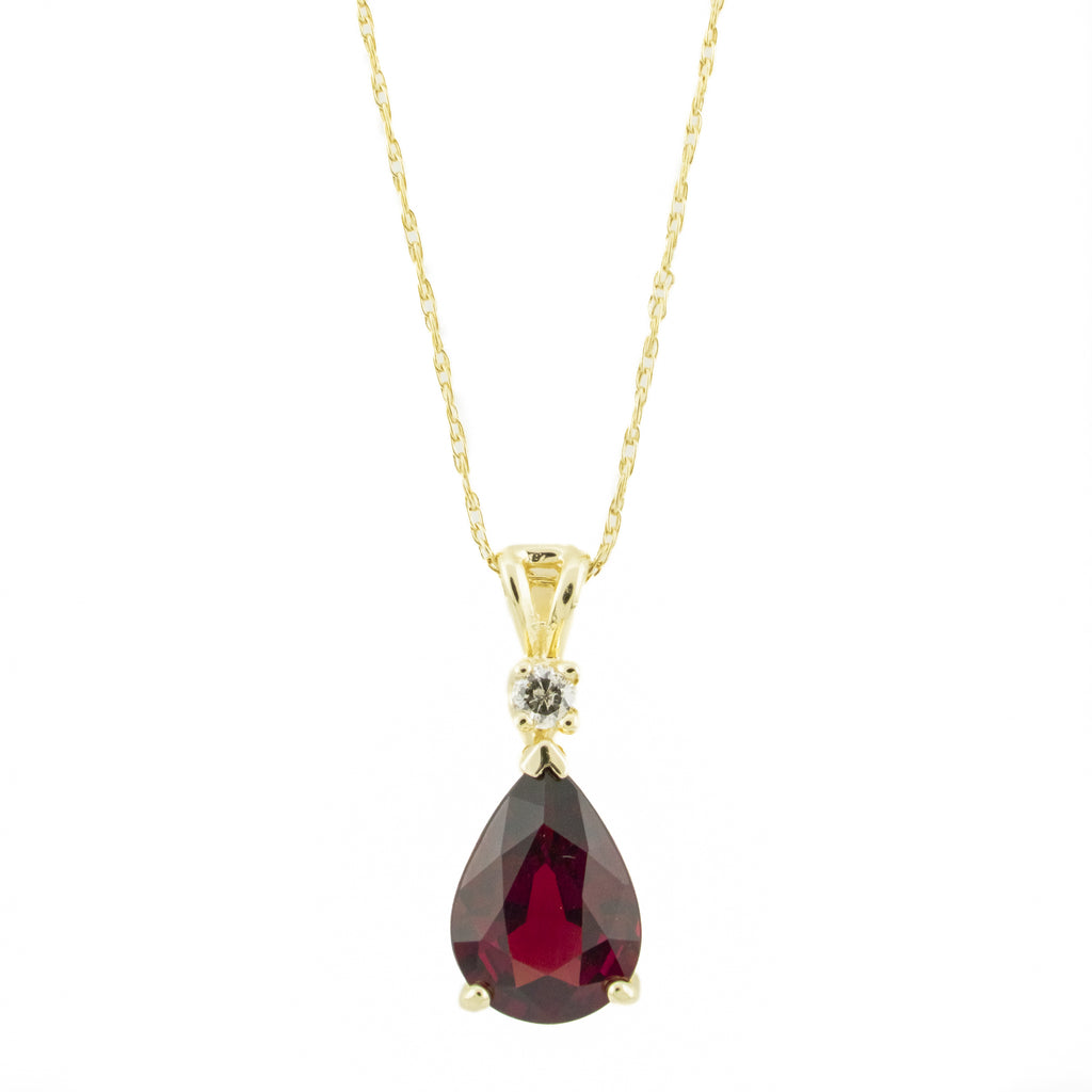 1.99ctw Pear Cut Garnet with Diamond Pendant on 21" Chain in 14K Yellow Gold