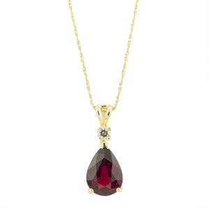1.99ctw Pear Cut Garnet with Diamond Pendant on 21" Chain in 14K Yellow Gold