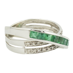 Princess Cut Emerald & Round Diamond Accented Gemstone Ring in 10K White Gold - Size 6.5