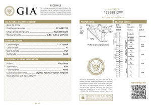 GIA 1.13ct Round Diamond H/VS1 Solitaire Engagement Ring in 14K Yellow Gold - Size 6.75