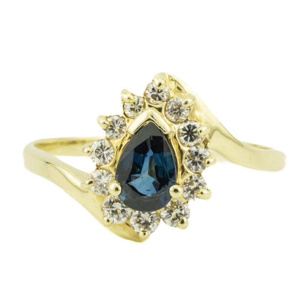 0.42ctw Pear Sapphire & Diamond Accented Gemstone Ring in 14K Yellow Gold - 7.75