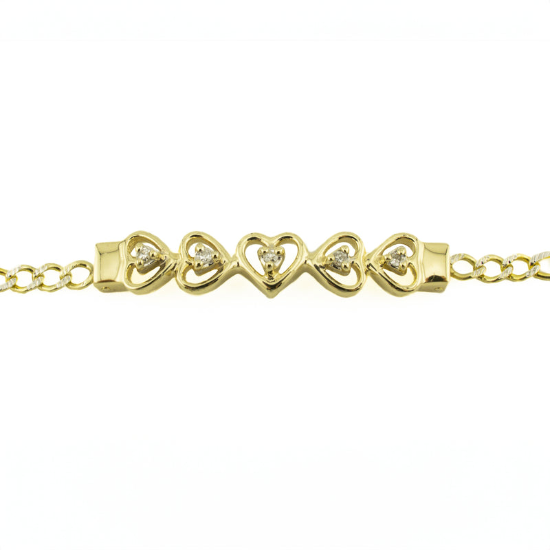 Diamond Accented Hearts 6.5" Bracelet in 14K Yellow Gold