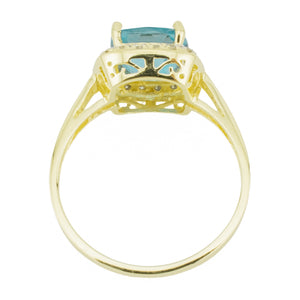 2.3ctw Cushion Blue Topaz w/ Diamond Accents Ring in 14K Yellow Gold - Size 8.25