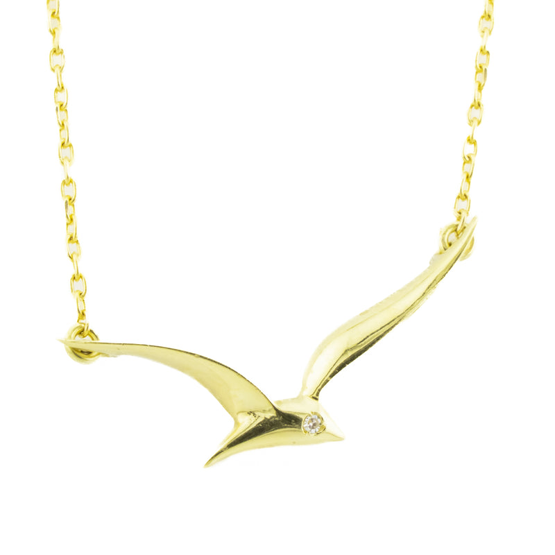 Seagull Diamond Solitaire 16" Necklace in 18K Yellow Gold - 2.8grams