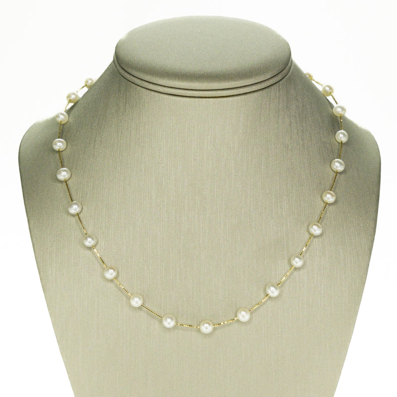 Pearl Station 18" Necklace in 14K Yellow Gold