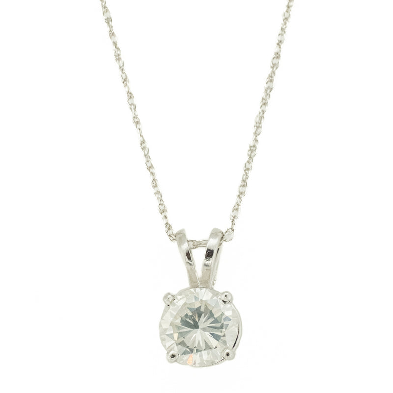 0.80ctw Round Brilliant Diamond Solitaire Pendant in 14K White Gold with 18" Fine Chain in 10K White Gold