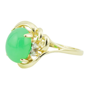 Oval Jade Cabochon & Diamond Accented Ring in 14K Yellow Gold - Size 7.25
