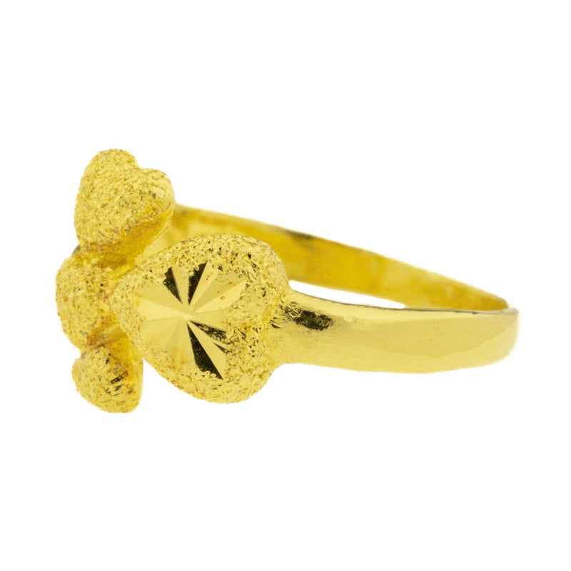 Lady's Hearts Gold Ring in 24K Yellow Gold - Size 7.5