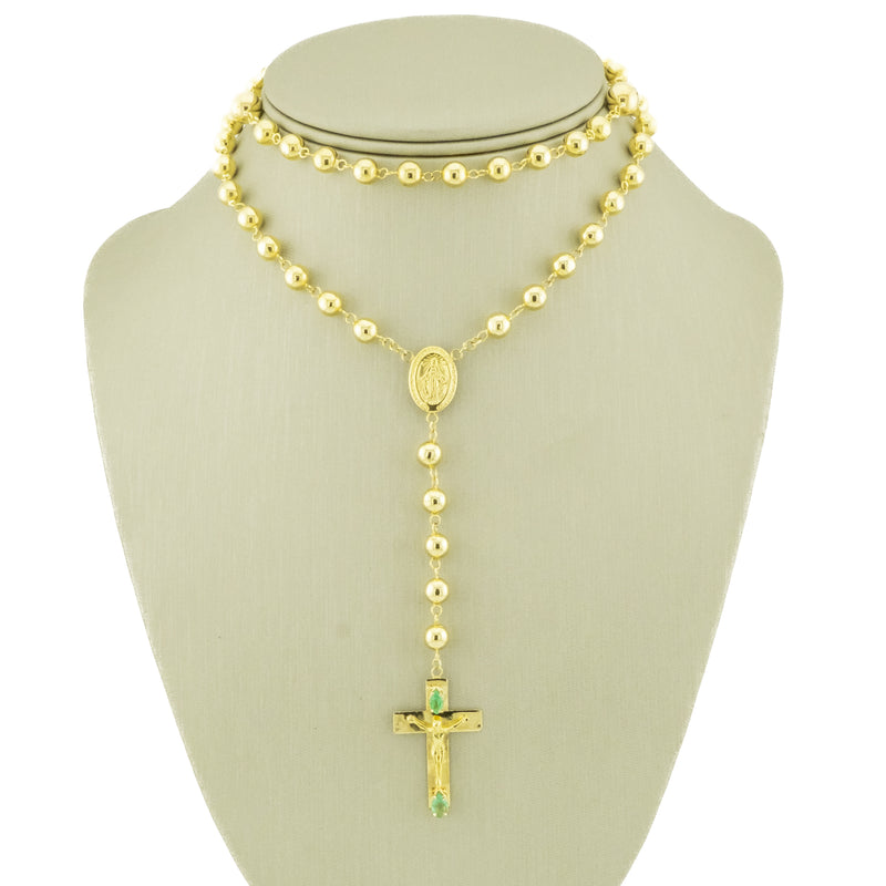 0.45ctw Emerald Accented Rosary 28" in 18K Yellow Gold