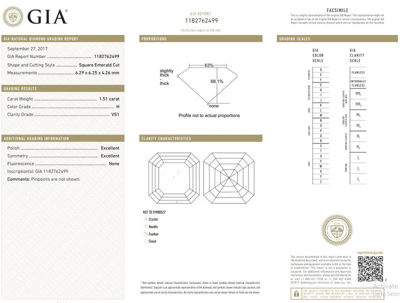 GIA 1.51ct VS1/H Asscher Diamond Engagement Ring in Platinum