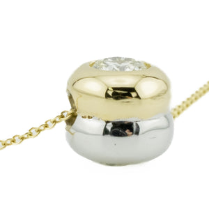 Reversible Bezel Set 1.00ctw Round Diamond Solitaire Pendant on 18" Chain in 18K Two-Tone Gold