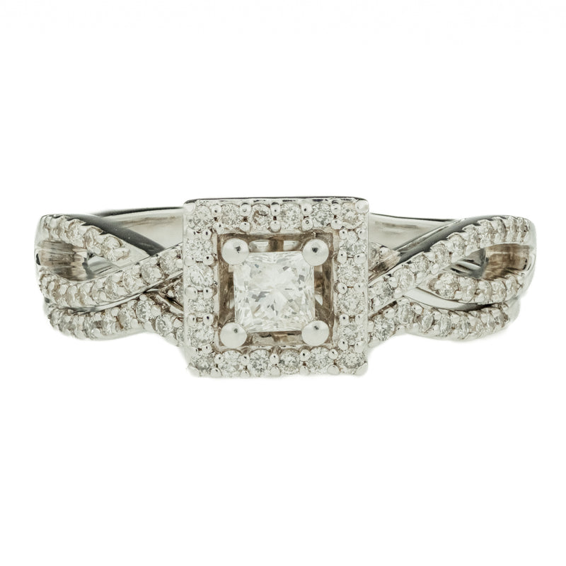 0.20ct Princess Cut Diamond and 0.76ctw Multi Diamond Wedding Set in 14K White Gold - Size 6.75