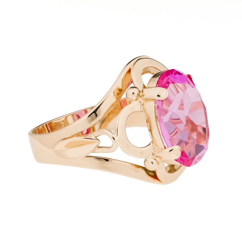 10.12ctw Lab Pink Sapphire Ring in 14K Rose Gold - Size 9