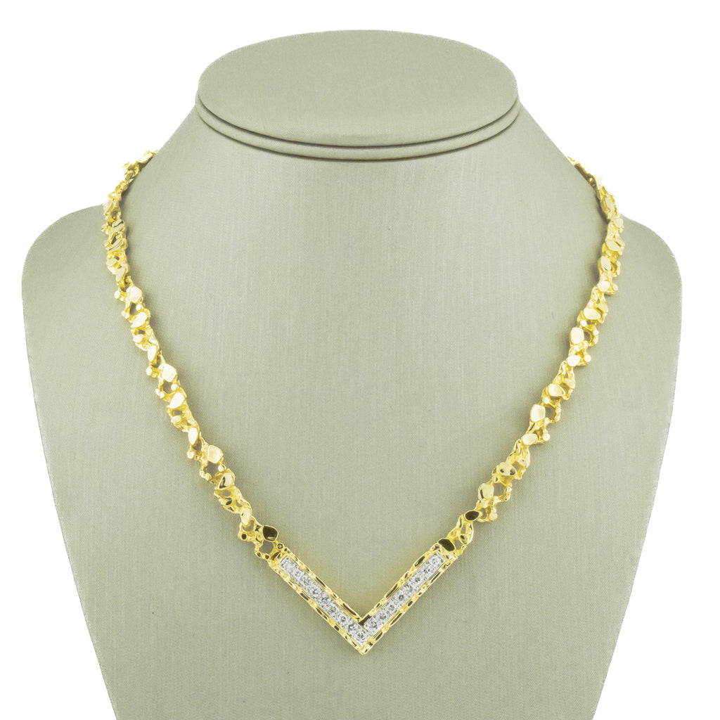 0.50ctw Round Brilliant Diamond Accented Nusset 18" Necklace 14K Yellow Gold