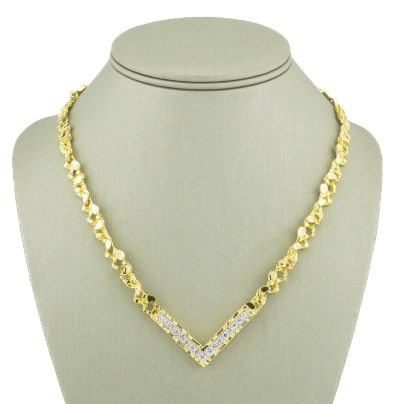0.50ctw Round Brilliant Diamond Accented Nusset 18" Necklace 14K Yellow Gold