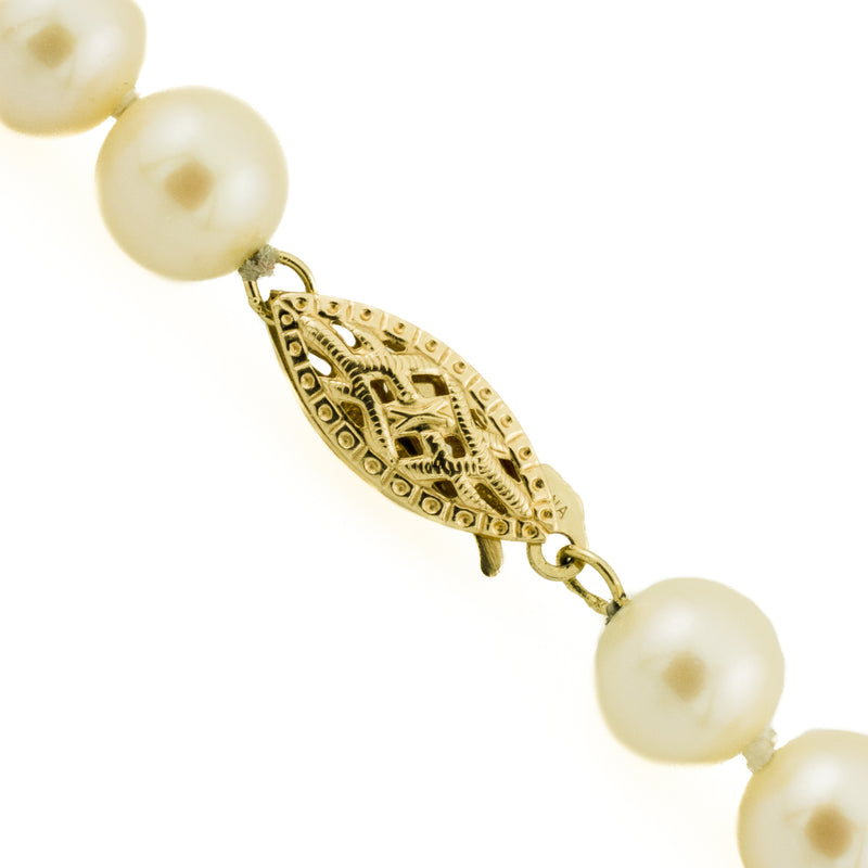 6.5MM-7.20mm Round Pearl Single Strand 18" Necklace in 10K Yellow Gold